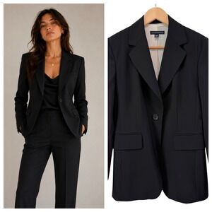 Vintage Banana Republic Black Tailored Blazer 6 Wool Blend Stretch Single Button